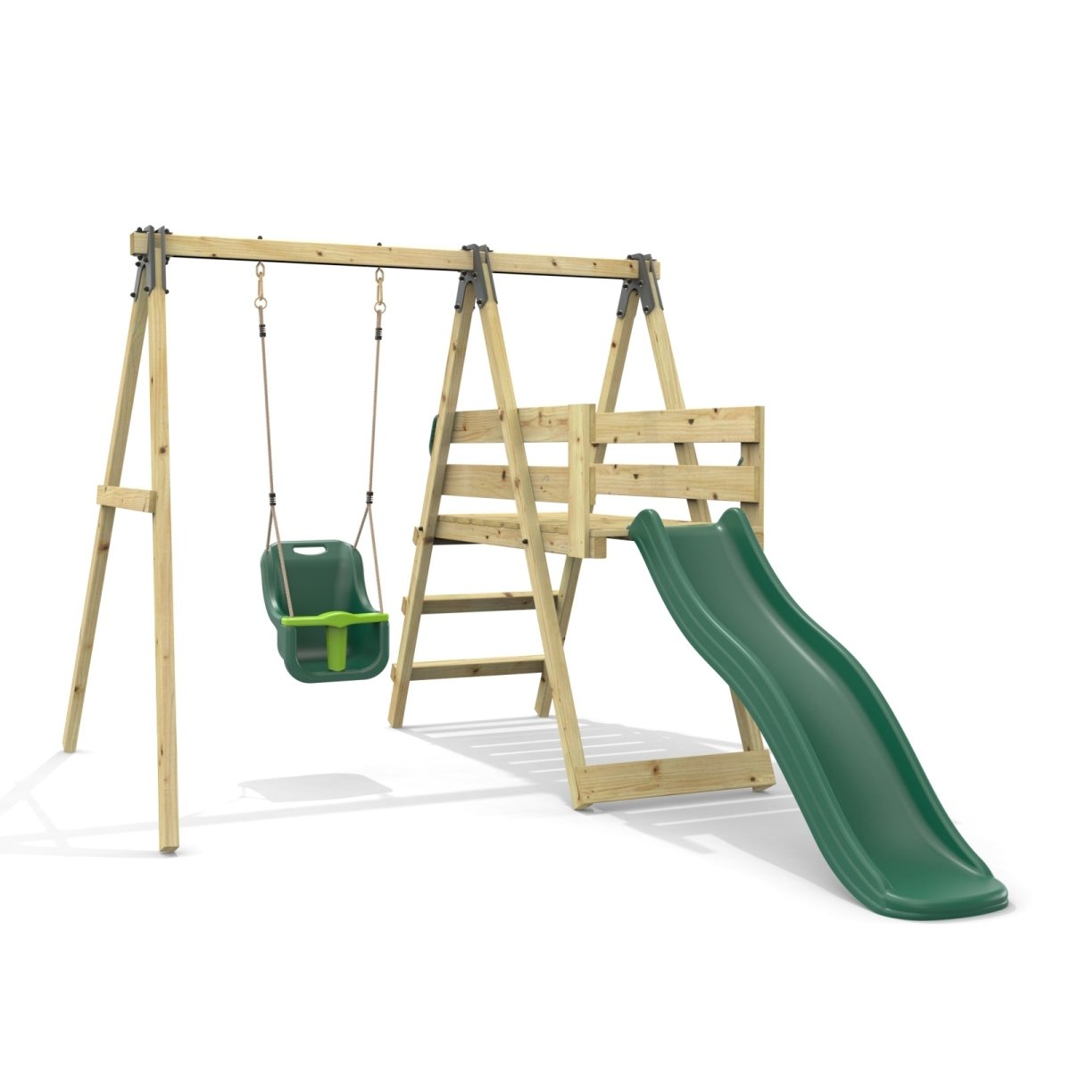 Rebo Glide Wooden Single Swing Sets with 6ft Slide and Swing Seat – Orchid