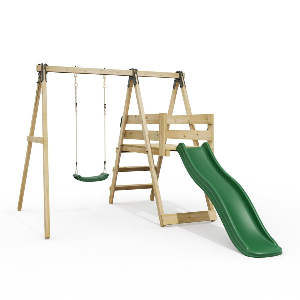 Rebo Glide Wooden Single Swing Sets with 6ft Slide and Swing Seat – Orchid