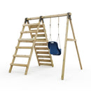 Rebo Glide Wooden Single Swing Sets with Climbing Wall and Swing Seat – Lavender