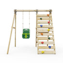 Rebo Glide Wooden Single Swing Sets with Climbing Wall and Swing Seat – Lavender