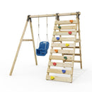 Rebo Glide Wooden Single Swing Sets with Climbing Wall and Swing Seat – Lavender