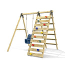 Rebo Glide Wooden Single Swing Sets with Climbing Wall and Swing Seat – Lavender