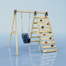 Rebo Glide Wooden Single Swing Sets with Climbing Wall and Swing Seat – Lavender