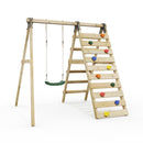 Rebo Glide Wooden Single Swing Sets with Climbing Wall and Swing Seat – Lavender