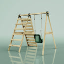 Rebo Glide Wooden Single Swing Sets with Climbing Wall and Swing Seat – Lavender