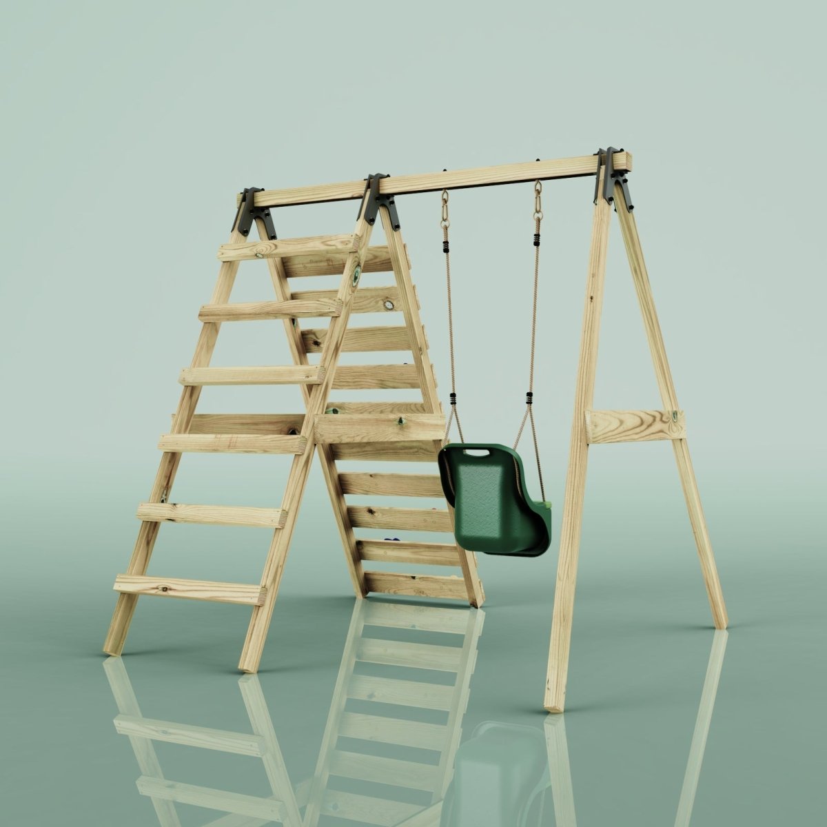 Rebo Glide Wooden Single Swing Sets with Climbing Wall and Swing Seat – Lavender
