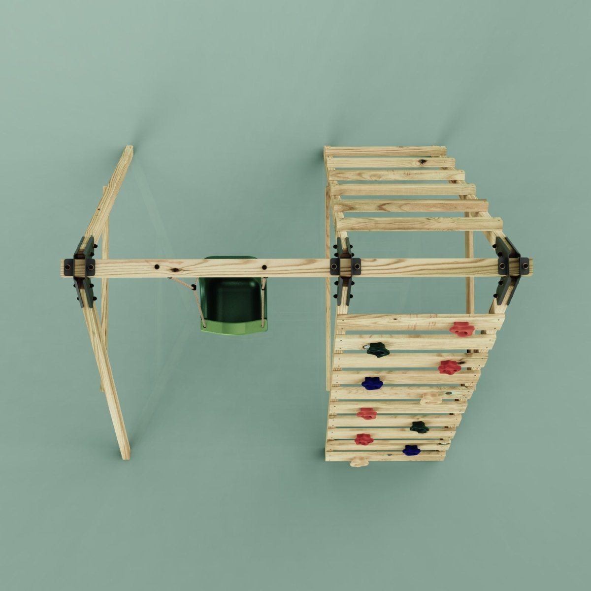 Rebo Glide Wooden Single Swing Sets with Climbing Wall and Swing Seat – Lavender