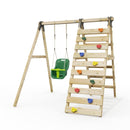 Rebo Glide Wooden Single Swing Sets with Climbing Wall and Swing Seat – Lavender