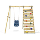 Rebo Glide Wooden Single Swing Sets with Climbing Wall and Swing Seat – Lavender