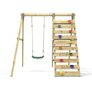 Rebo Glide Wooden Single Swing Sets with Climbing Wall and Swing Seat – Lavender
