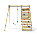Rebo Glide Wooden Single Swing Sets with Climbing Wall and Swing Seat – Lavender