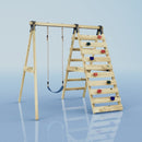 Rebo Glide Wooden Single Swing Sets with Climbing Wall and Swing Seat – Lavender