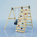 Rebo Glide Wooden Single Swing Sets with Climbing Wall and Swing Seat – Lavender