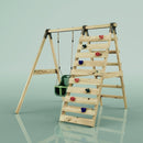 Rebo Glide Wooden Single Swing Sets with Climbing Wall and Swing Seat – Lavender