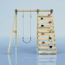 Rebo Glide Wooden Single Swing Sets with Climbing Wall and Swing Seat – Lavender