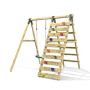 Rebo Glide Wooden Single Swing Sets with Climbing Wall and Swing Seat – Lavender