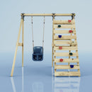Rebo Glide Wooden Single Swing Sets with Climbing Wall and Swing Seat – Lavender