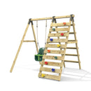 Rebo Glide Wooden Single Swing Sets with Climbing Wall and Swing Seat – Lavender