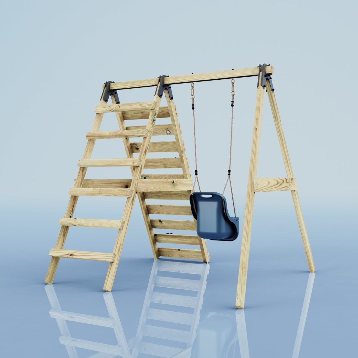 Rebo Glide Wooden Single Swing Sets with Climbing Wall and Swing Seat – Lavender