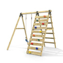 Rebo Glide Wooden Single Swing Sets with Climbing Wall and Swing Seat – Lavender