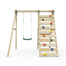 Rebo Glide Wooden Single Swing Sets with Climbing Wall and Swing Seat – Lavender