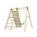 Rebo Glide Wooden Single Swing Sets with Climbing Wall and Swing Seat – Lavender