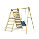 Rebo Glide Wooden Single Swing Sets with Climbing Wall and Swing Seat – Lavender