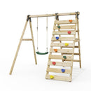 Rebo Glide Wooden Single Swing Sets with Climbing Wall and Swing Seat – Lavender