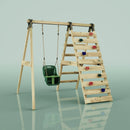 Rebo Glide Wooden Single Swing Sets with Climbing Wall and Swing Seat – Lavender