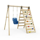 Rebo Glide Wooden Single Swing Sets with Climbing Wall and Swing Seat – Lavender