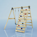 Rebo Glide Wooden Single Swing Sets with Climbing Wall and Swing Seat – Lavender