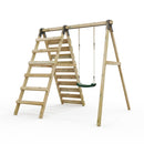 Rebo Glide Wooden Single Swing Sets with Climbing Wall and Swing Seat – Lavender