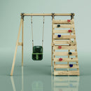 Rebo Glide Wooden Single Swing Sets with Climbing Wall and Swing Seat – Lavender