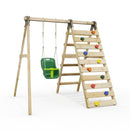 Rebo Glide Wooden Single Swing Sets with Climbing Wall and Swing Seat – Lavender