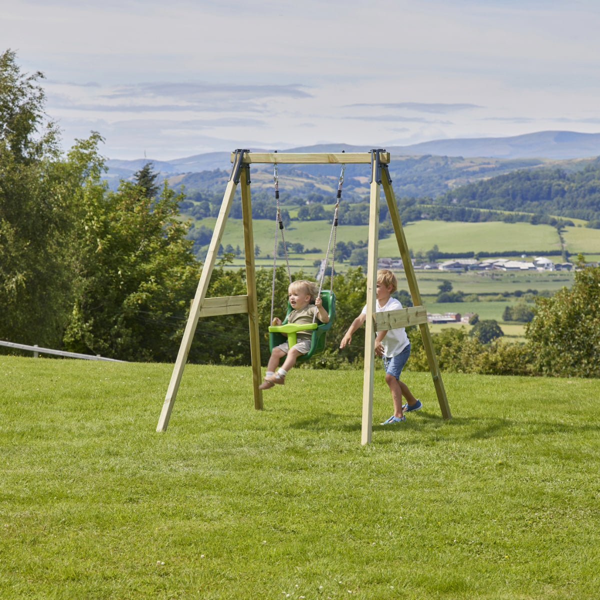 Rebo Glide Wooden Single Swing Sets with Swing Seat – Dandelion