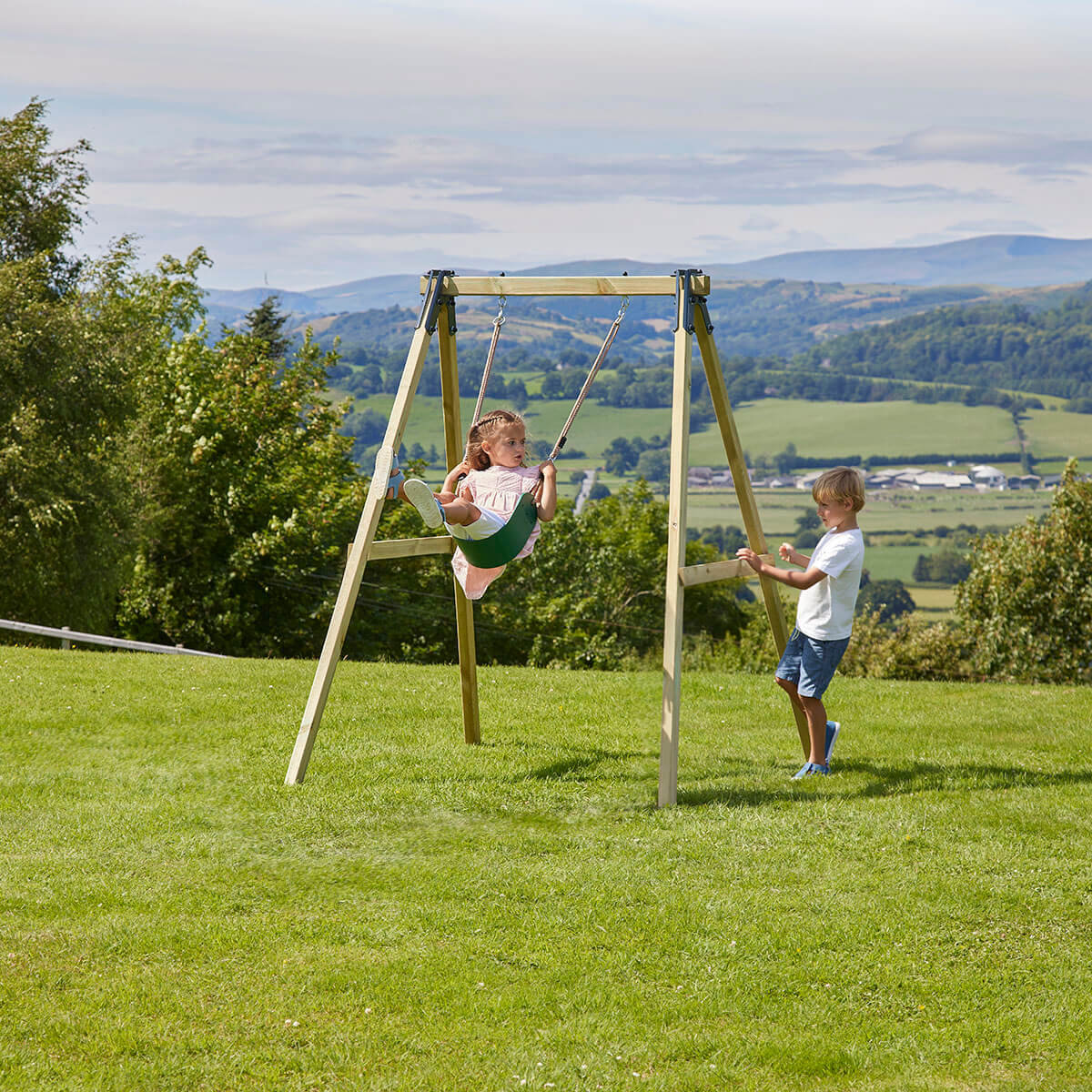 Rebo Glide Wooden Single Swing Sets with Swing Seat – Dandelion