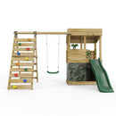 Rebo Lookout Tower Playhouse with Single Swing and Climbing Wall plus Slide - Ascent Camouflage