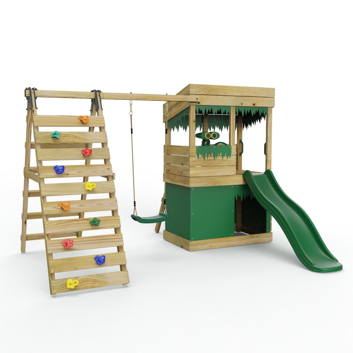 Rebo Lookout Tower Playhouse with Swing and Climbing Wall plus 6ft Slide - Ascent