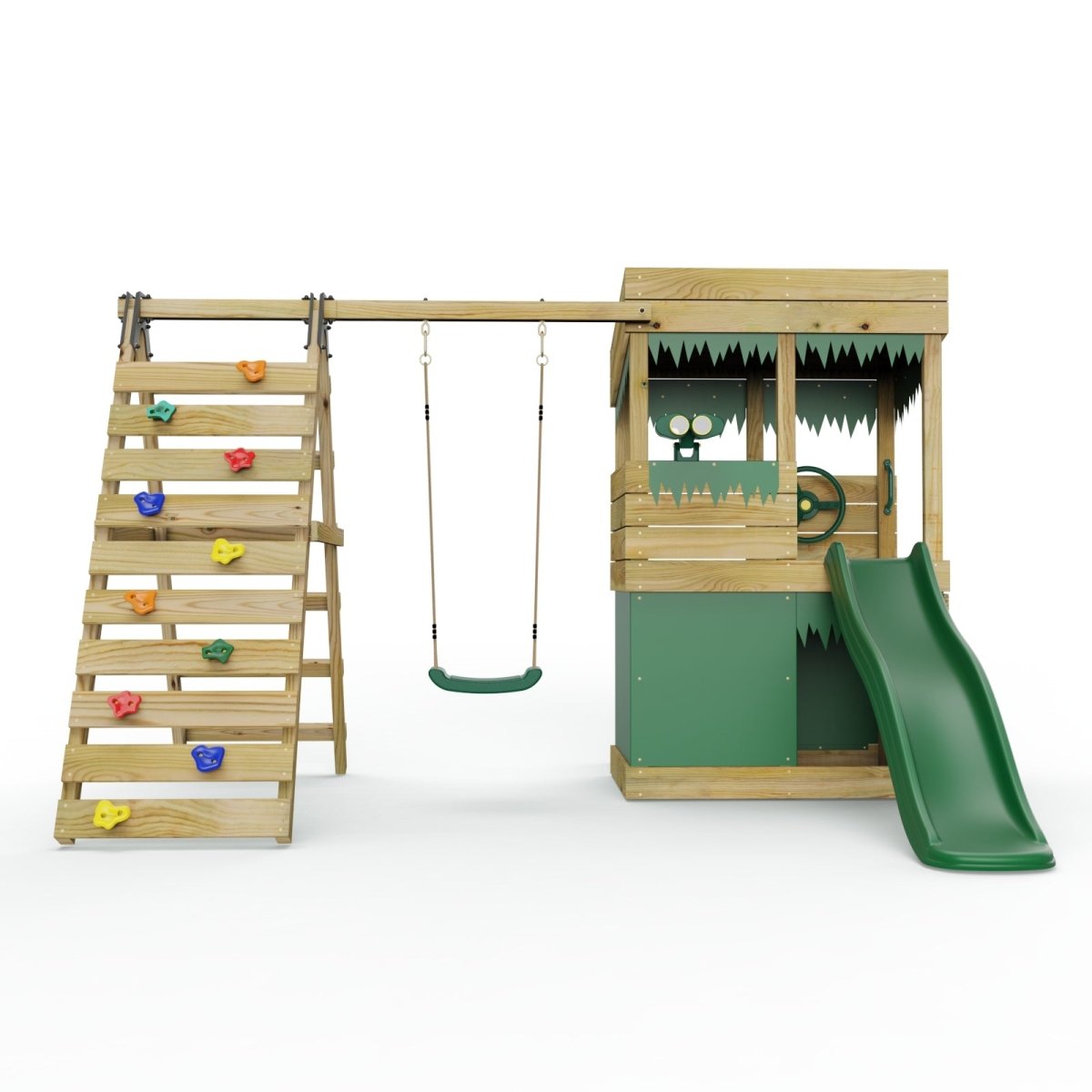 Rebo Lookout Tower Playhouse with Swing and Climbing Wall plus 6ft Slide - Ascent