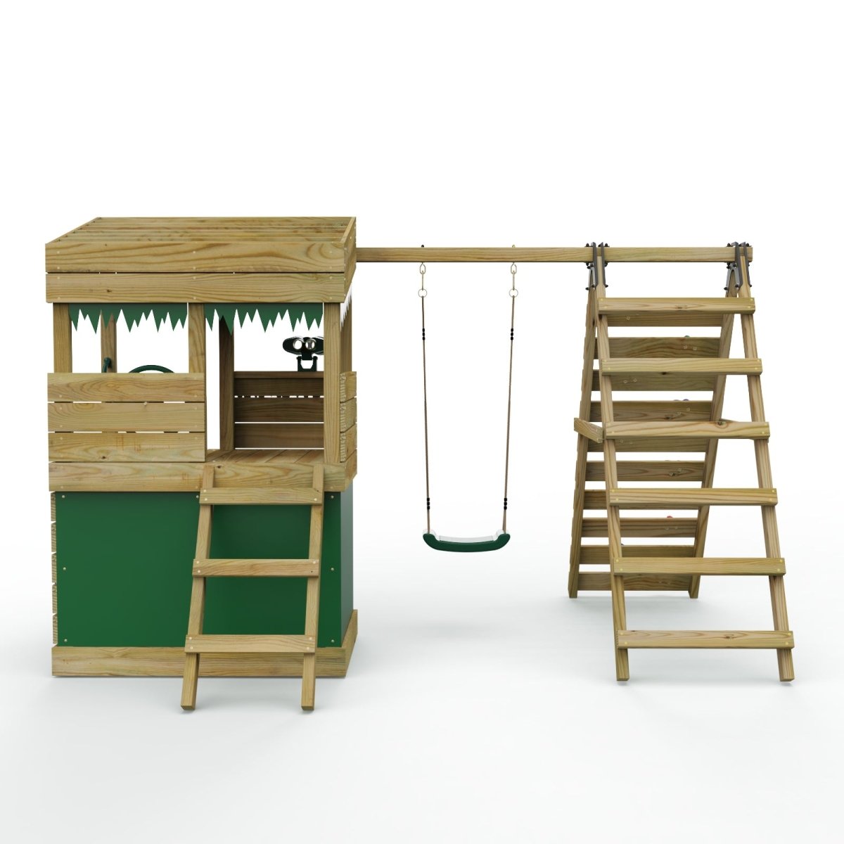 Rebo Lookout Tower Playhouse with Swing and Climbing Wall plus 6ft Slide - Ascent