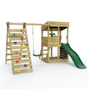 Rebo Lookout Tower Playhouse with Swing and Climbing Wall plus 6ft Slide - Crest
