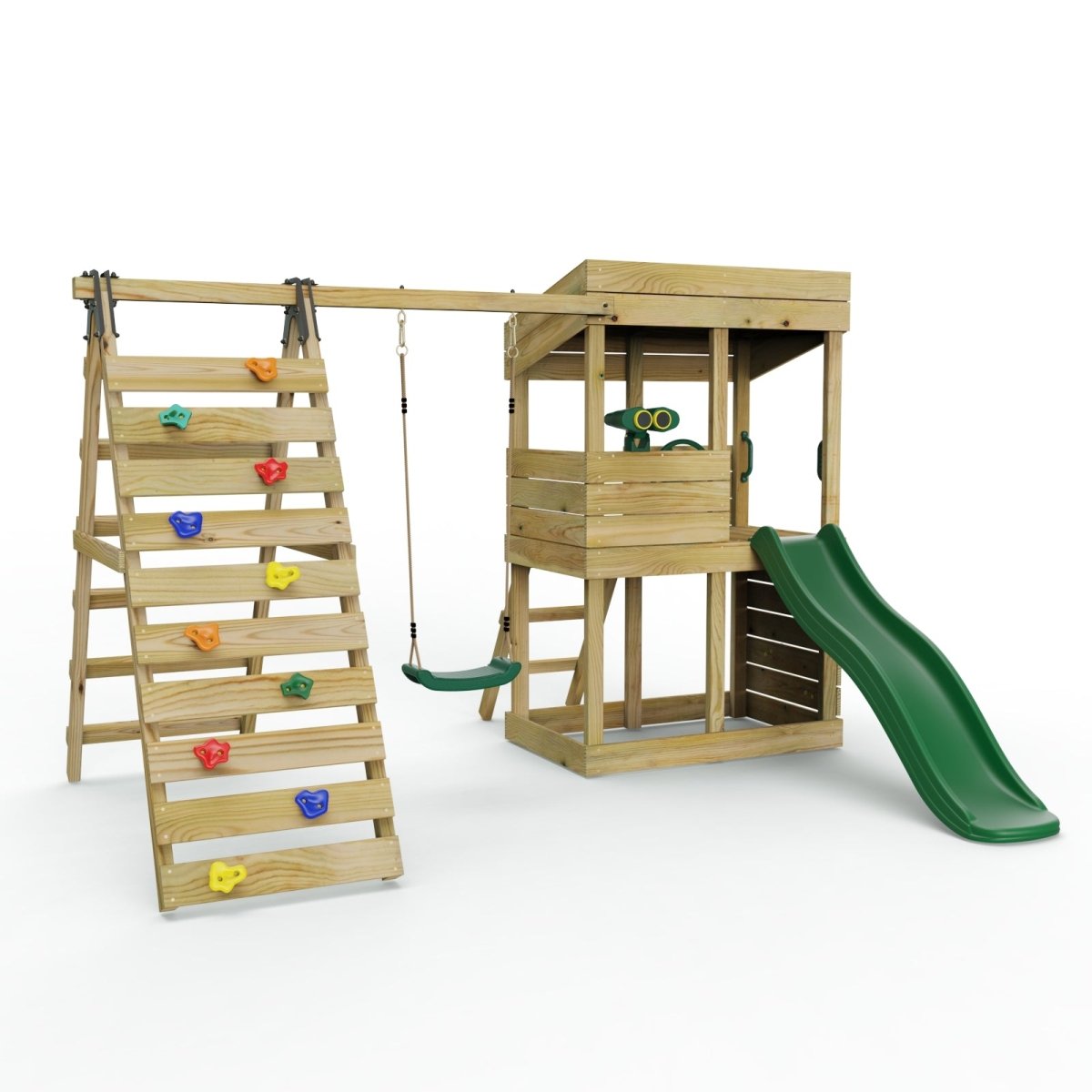 Rebo Lookout Tower Playhouse with Swing and Climbing Wall plus 6ft Slide - Crest