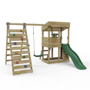 Rebo Lookout Tower Playhouse with Swing and Climbing Wall plus 6ft Slide - Crest