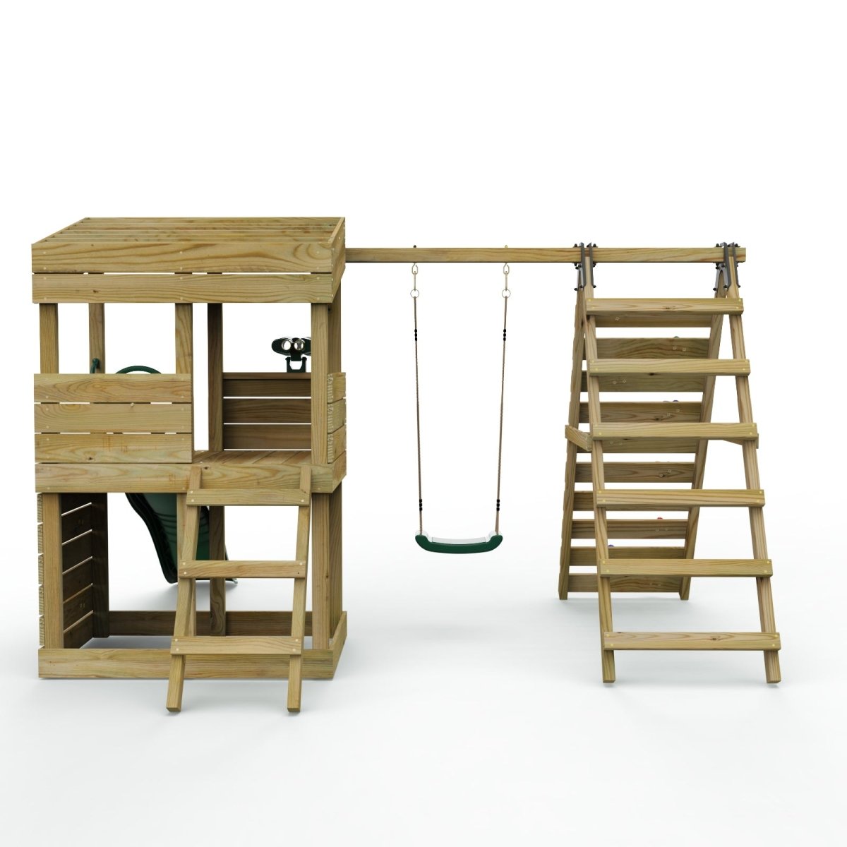 Rebo Lookout Tower Playhouse with Swing and Climbing Wall plus 6ft Slide - Crest