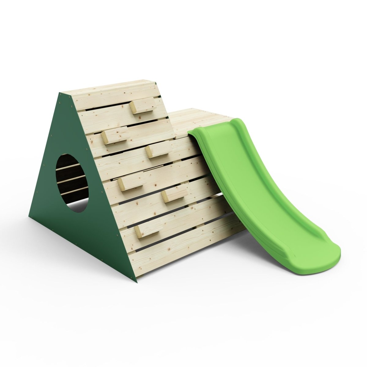 Rebo Mini Wooden Climbing Pyramid Adventure Playset with Slide - Green