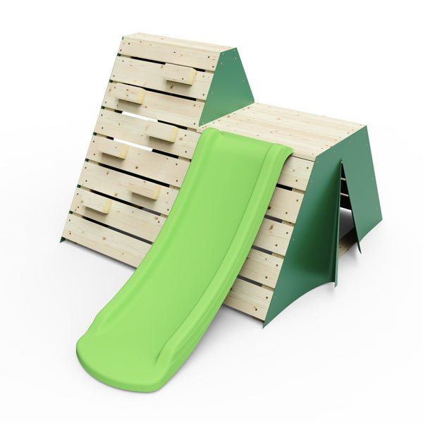 Rebo Mini Wooden Climbing Pyramid Adventure Playset with Slide - Green