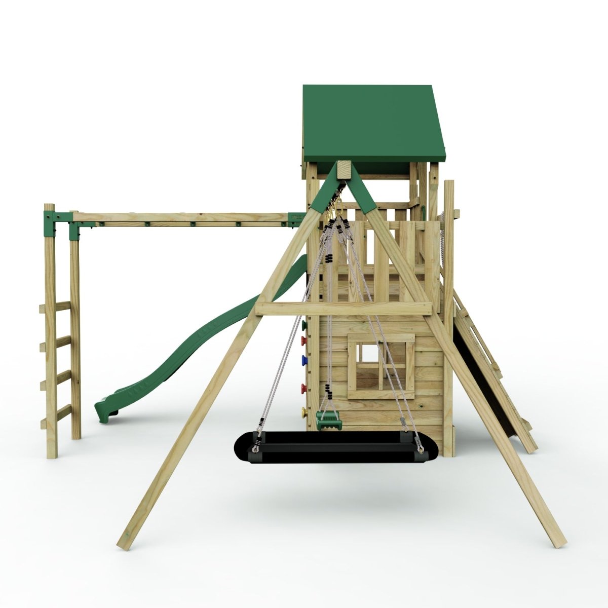 Rebo Modular Wooden Climbing Frame Adventure Playset - M10 Double Swing