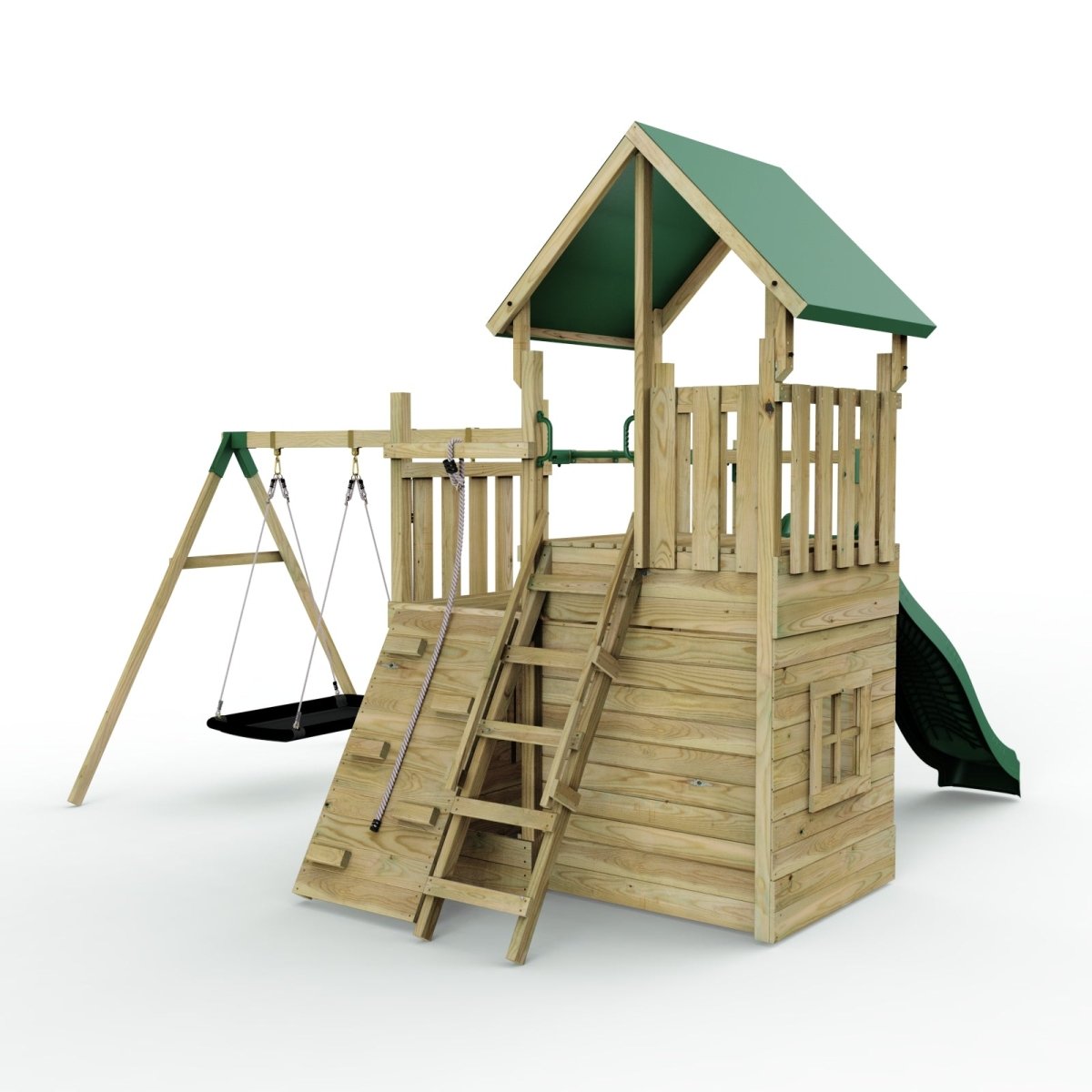 Rebo Modular Wooden Climbing Frame Adventure Playset - M10 Double Swing