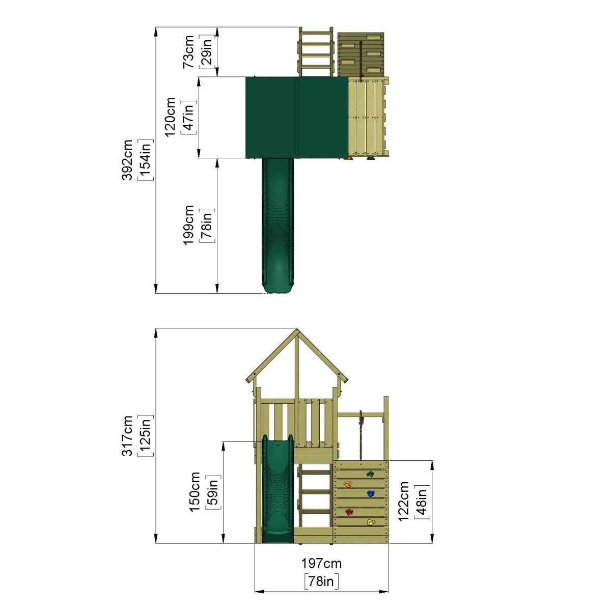 Rebo Modular Wooden Climbing Frame Adventure Playset - M3 plus Ramp