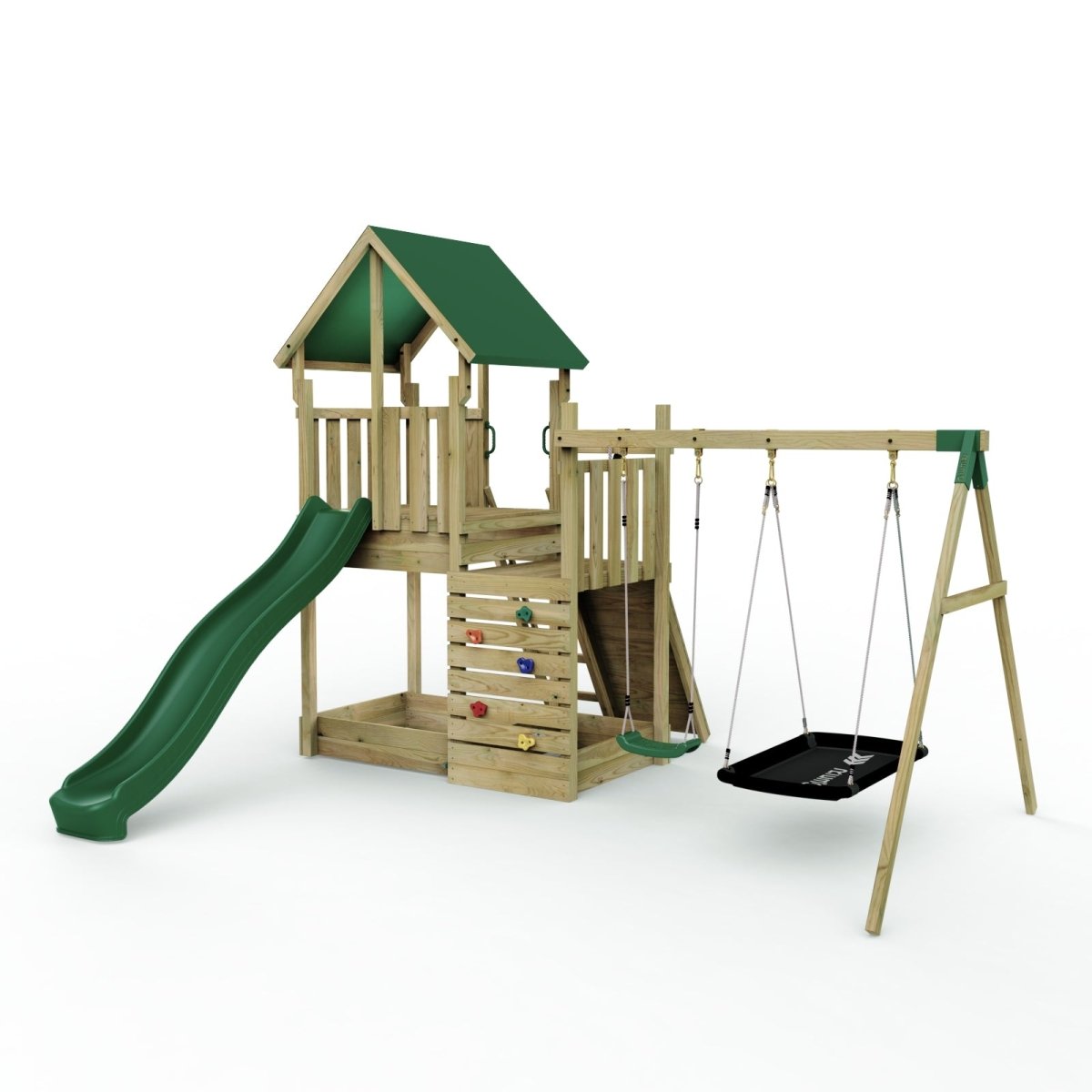 Rebo Modular Climbing Frame, Ramp & Double Swing - M3